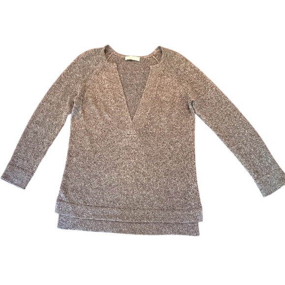 Etcetera by Carlisle Tan/Brown Open Weave V-Neck Tunic Sweater Size Large $345 - Picture 1 of 7